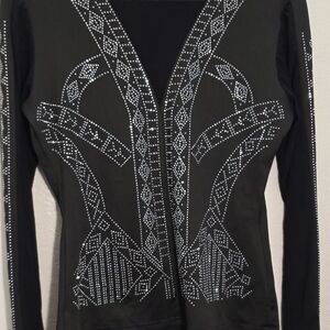Chic Black Rhinestone Stretch Women's Long Sleeve Top